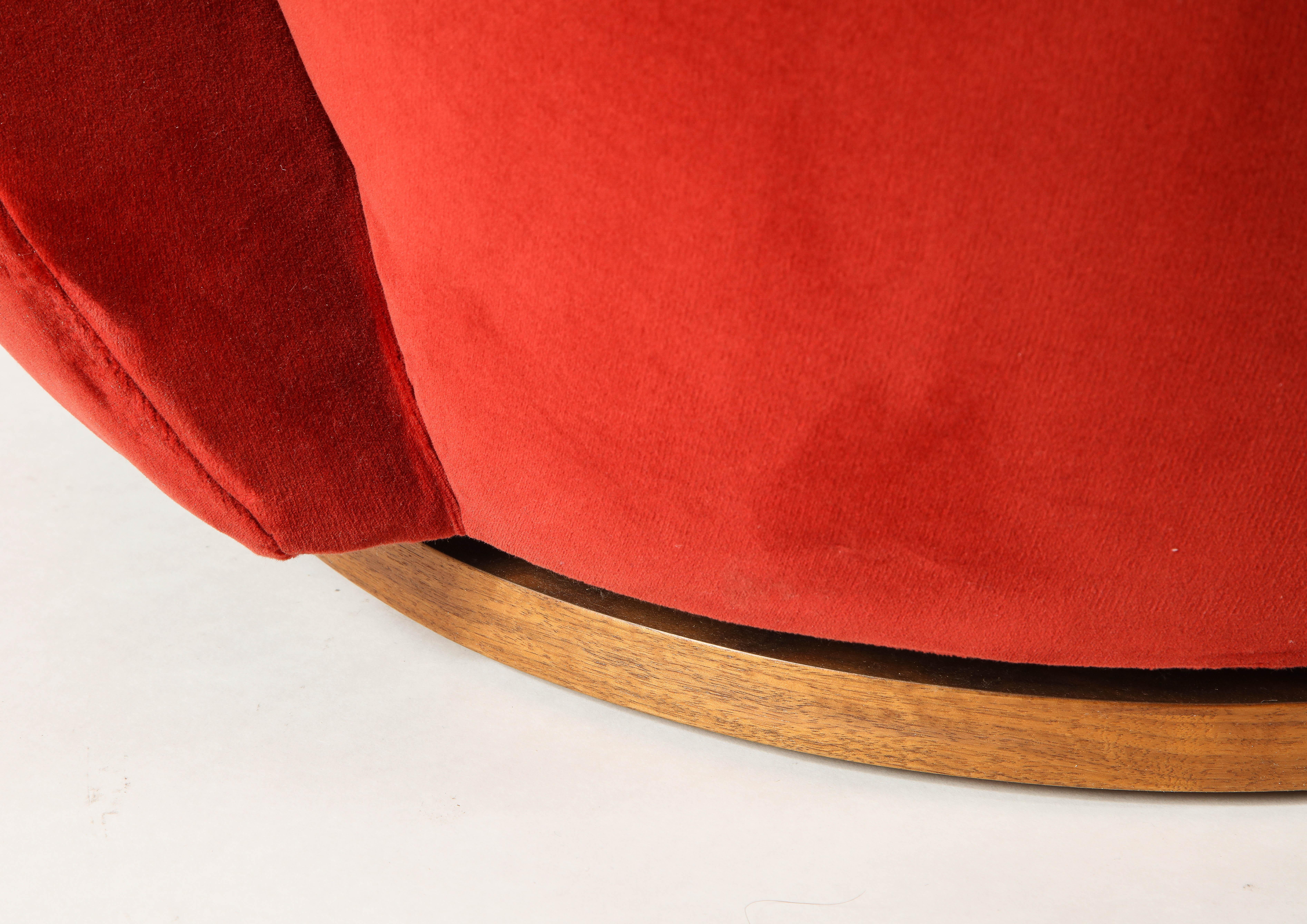 Vladimir Kagan Wysiwyg Chair with Red Upholstery & Natural Walnut Swivel Base 10