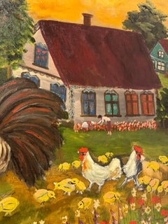 Öl auf Leinwand Gemälde von Naive Künstler - Roosters Fighters