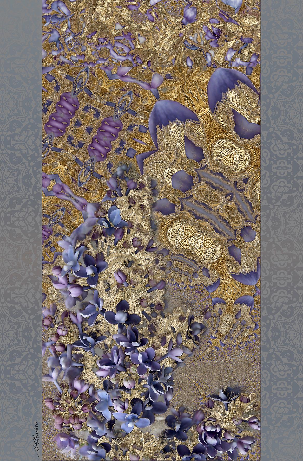 Impression sublimation en édition limitée sur soie - Triptyque - Lilas - Gris Still-Life Print par Vladas Orzekauskas