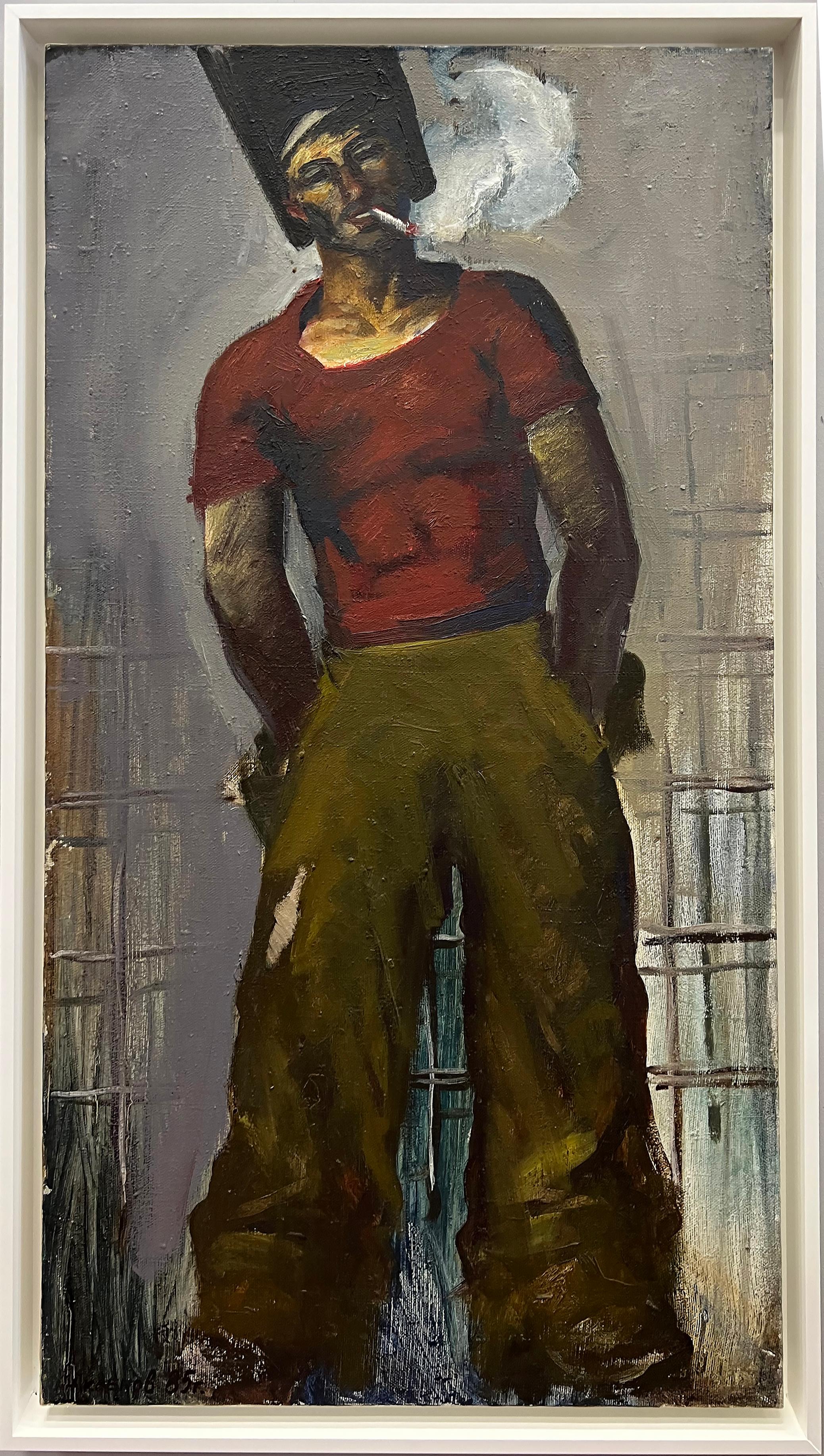 Hand-Painted Vladimir Aksyonov USSR 1985 Soviet Era Painting of a Welder  For Sale