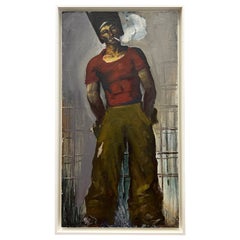 Vladimir Aksyonov URSS 1985 Pintura de la época soviética de un soldador