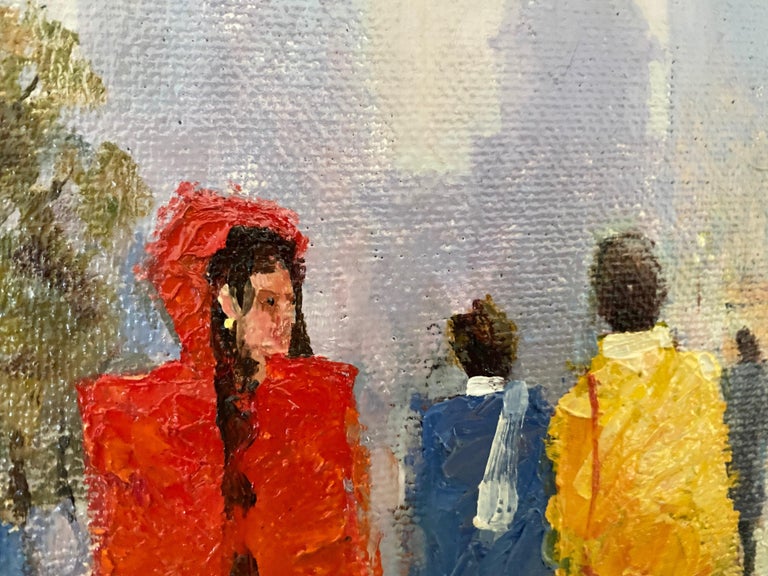 Vladimir Andreev Journ e Pluvieuse Huile Sur Toile Sc ne De Rue 