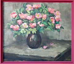 Pink peonies in vase. 1983, canvas, oil, 60x70 cm