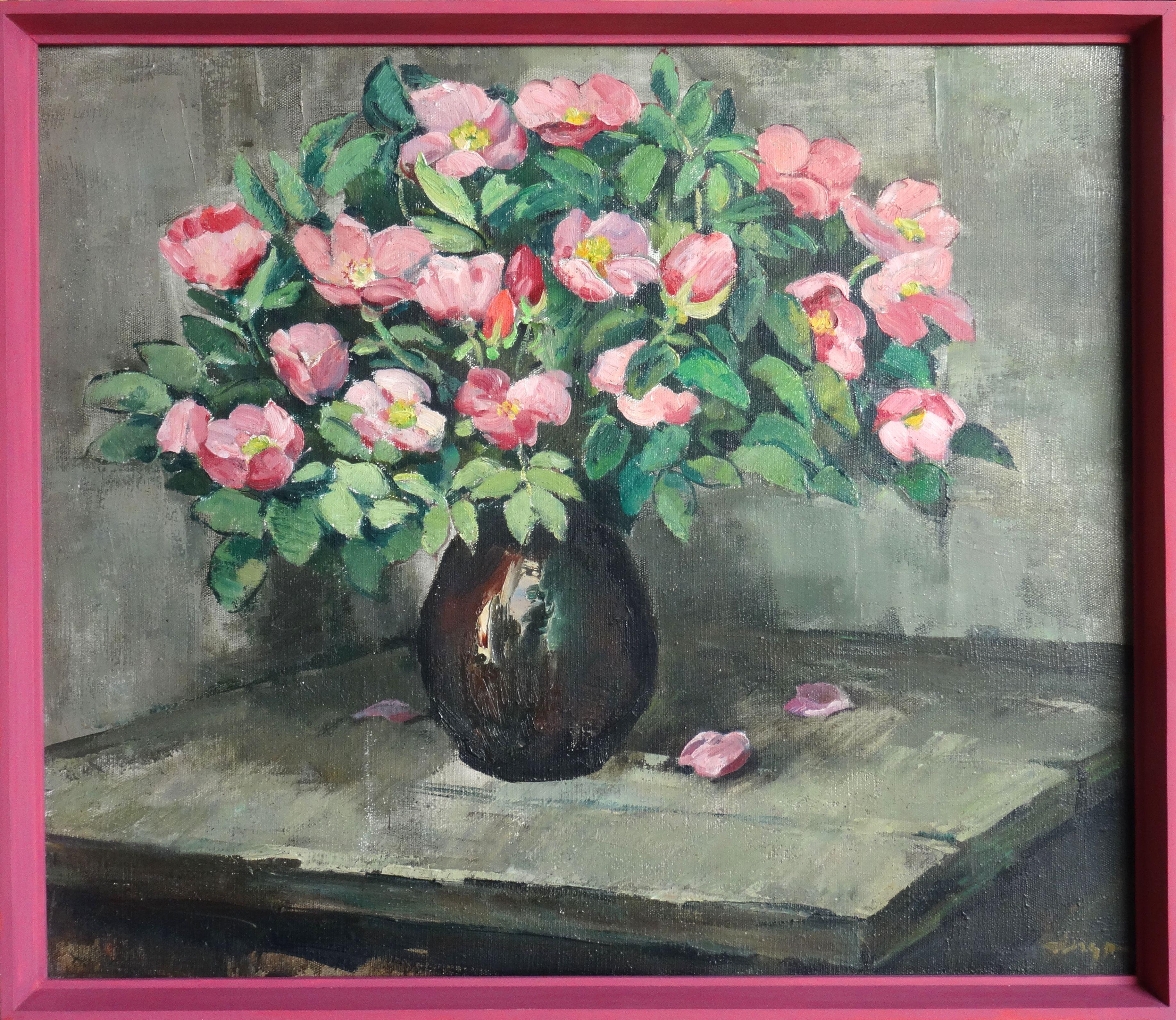 Peonie rosa in vaso. 1983, tela, olio, 60x70 cm - Painting Realismo di Vladimir Andrijenko