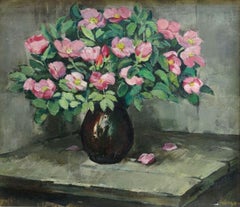Pink peonies in vase. 1983, canvas, oil, 60x70 cm