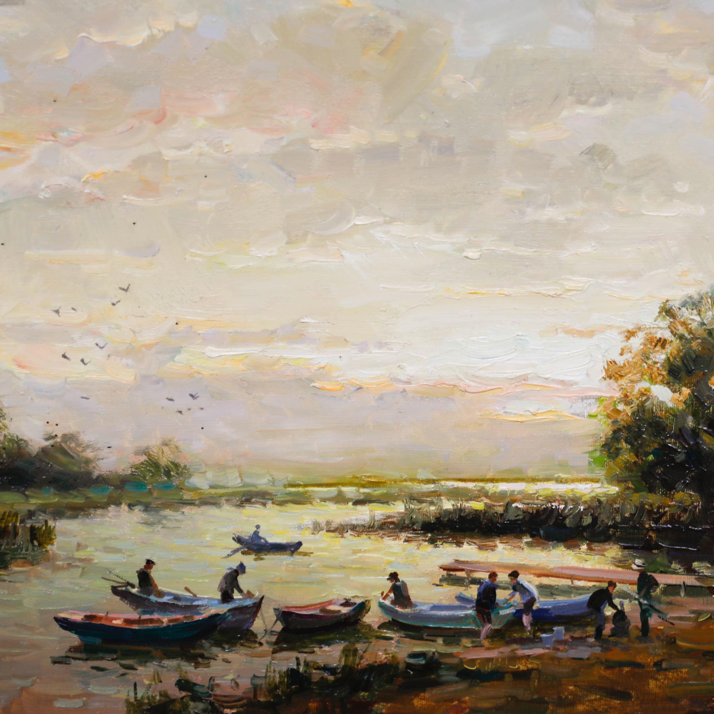 Vladimir Belsky (geb. 1949) - 20. Jahrhundert Öl, The Riverbank at Sunset im Angebot 3