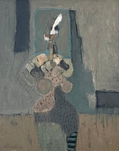 Femme assise huile/toile 1989 Figure féminine abstraite cubiste COLORFUL