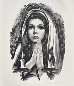 „Blessings“, handgezeichnete Lithografie, 1977, signiertes realistisches Porträt einer jungen Frau