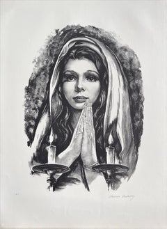 „Blessings“, handgezeichnete Lithografie, 1977, signiertes realistisches Porträt einer jungen Frau