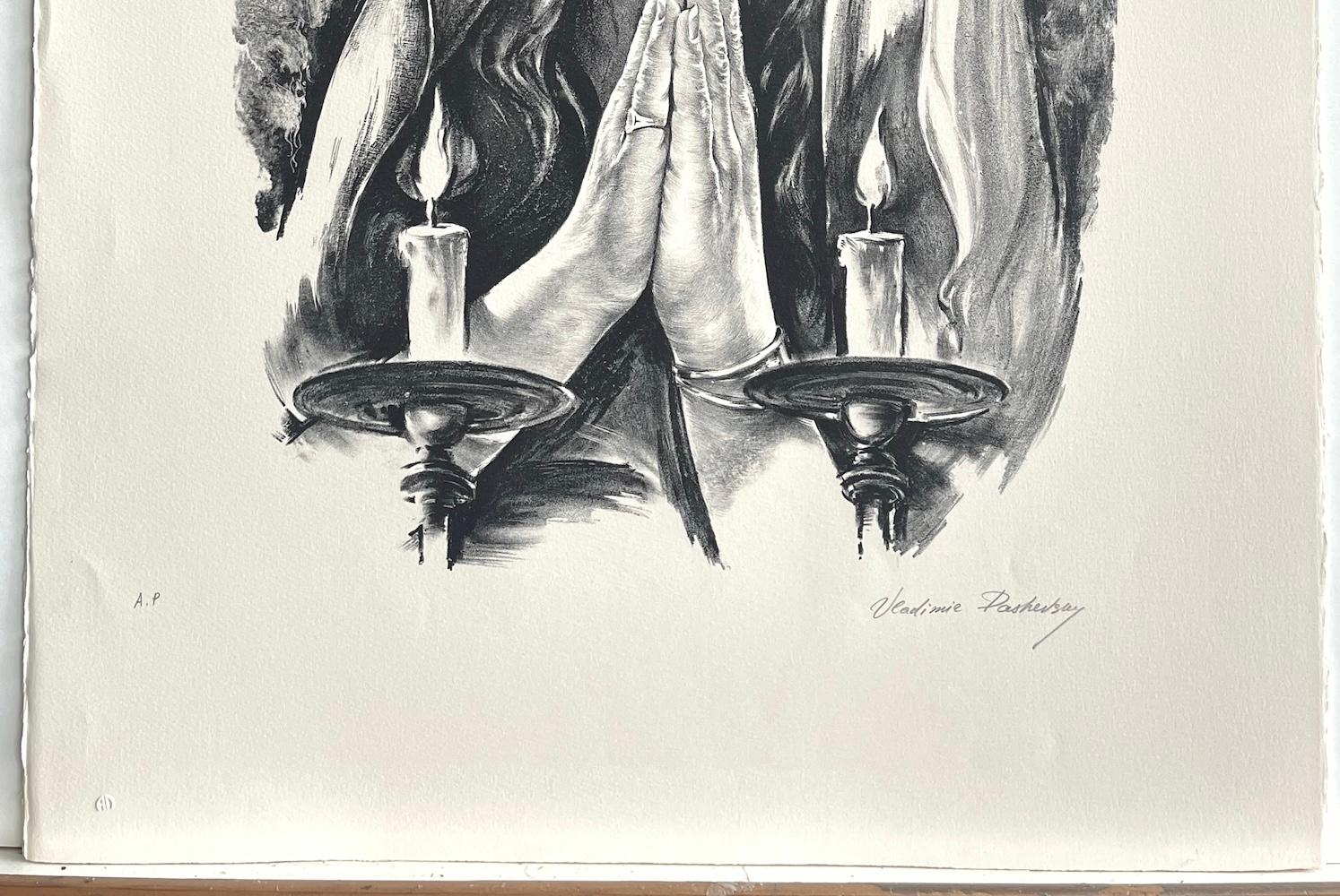 BLESSINGS is an original hand drawn, limited edition lithograph printed by hand in black ink on archival Arches printmaking paper 100% acid free from a hand drawn lithography stone using traditional hand lithography techniques, not a photo