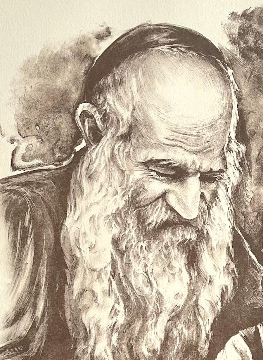 RABBI TEACHING Litografia firmata, Rabbino e giovane ragazzo, Arte ebraica, Ebraismo - Print Contemporaneo di Vladimir Dashevsky