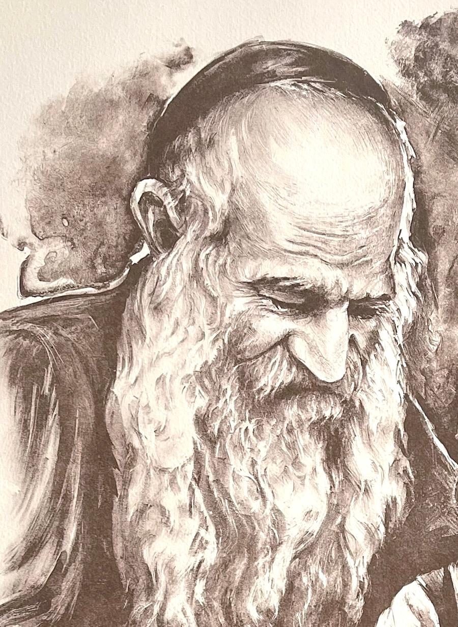 RABBI TEACHING Signierte Lithographie, Rabbiner und junger Junge, jüdische Kunst, Judaismus (Zeitgenössisch), Print, von Vladimir Dashevsky