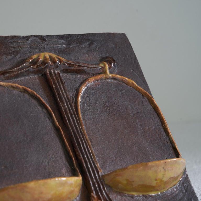 Mid-Century Modern Vladimír David for Jihokera Bechyně Zodiac Studio Pottery Tile Scales / Libra For Sale