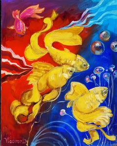 Gold fish, Painting, Oil on Canvas
