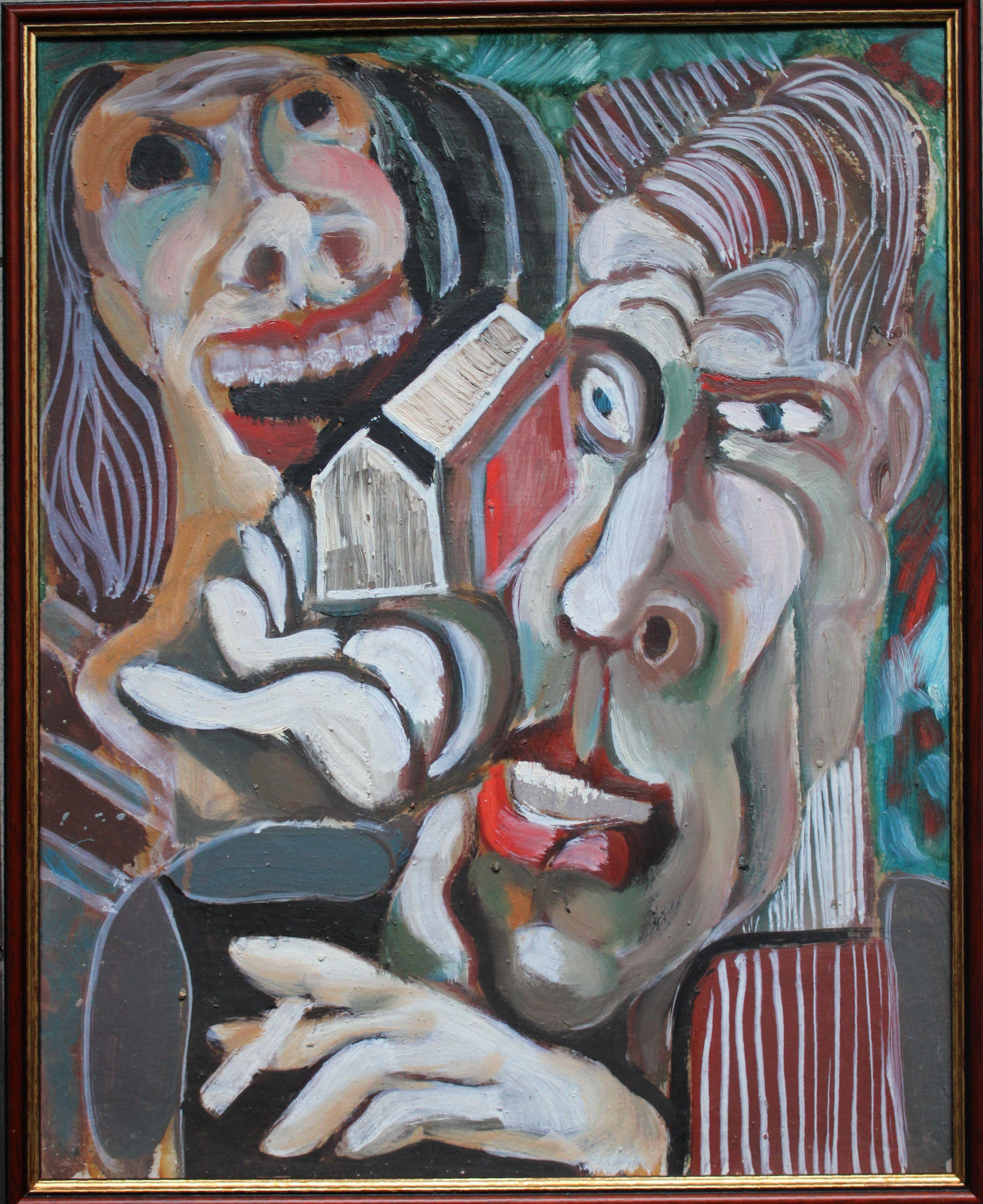Flirt. 1970. Cartone, tecnica mista, 50x40 cm - Abstract Painting Grigio di Vladimir Glushenkov 