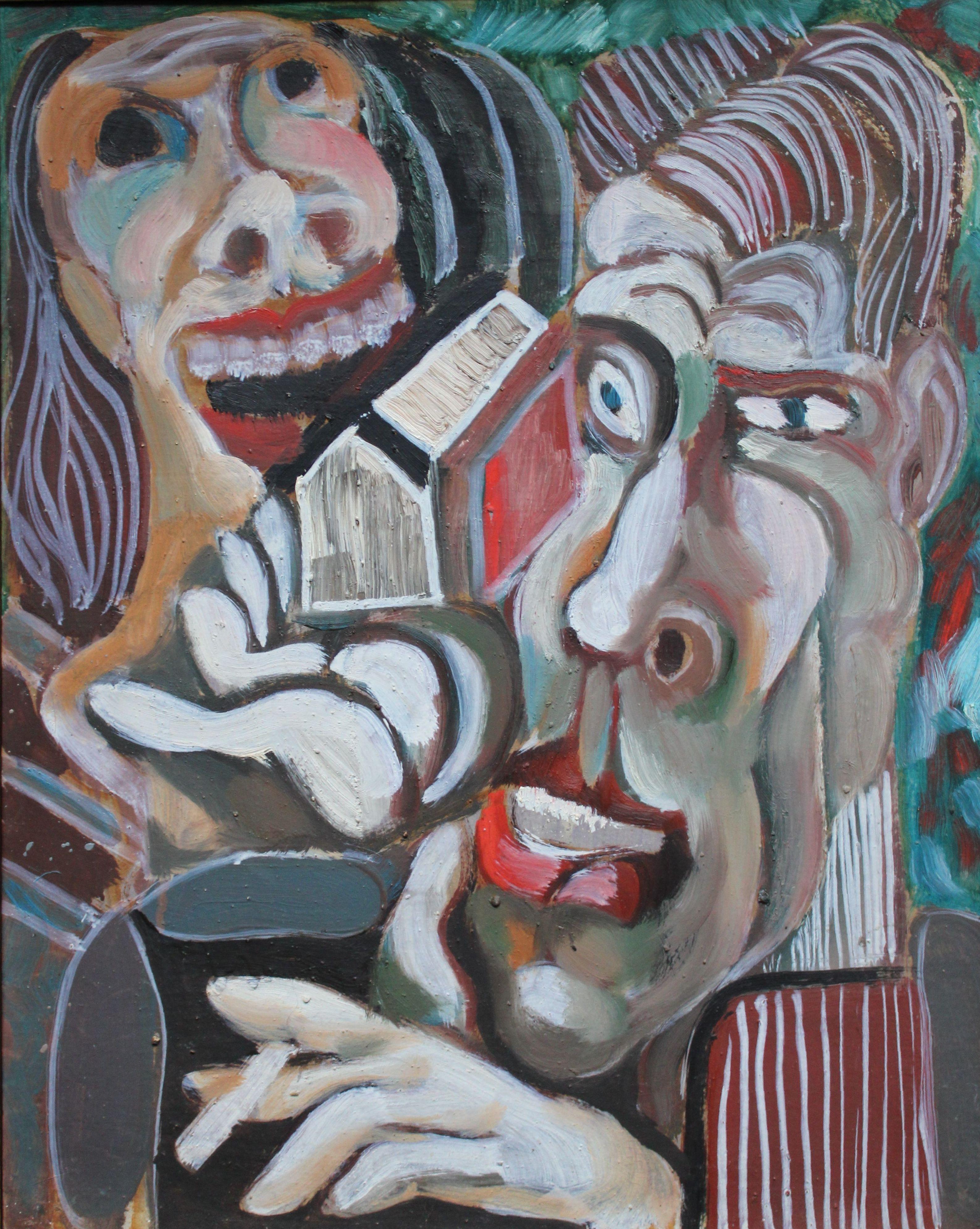 Vladimir Glushenkov  Abstract Painting – Flirten. 1970. Kartenkarton, Mischtechnik, 50x40 cm