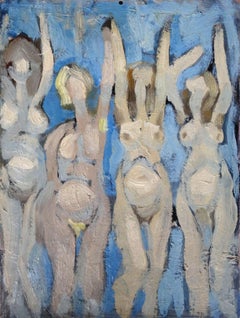 Werke/Vier Figuren. Beistelltisch, Karton, Tempera, 56x47 cm