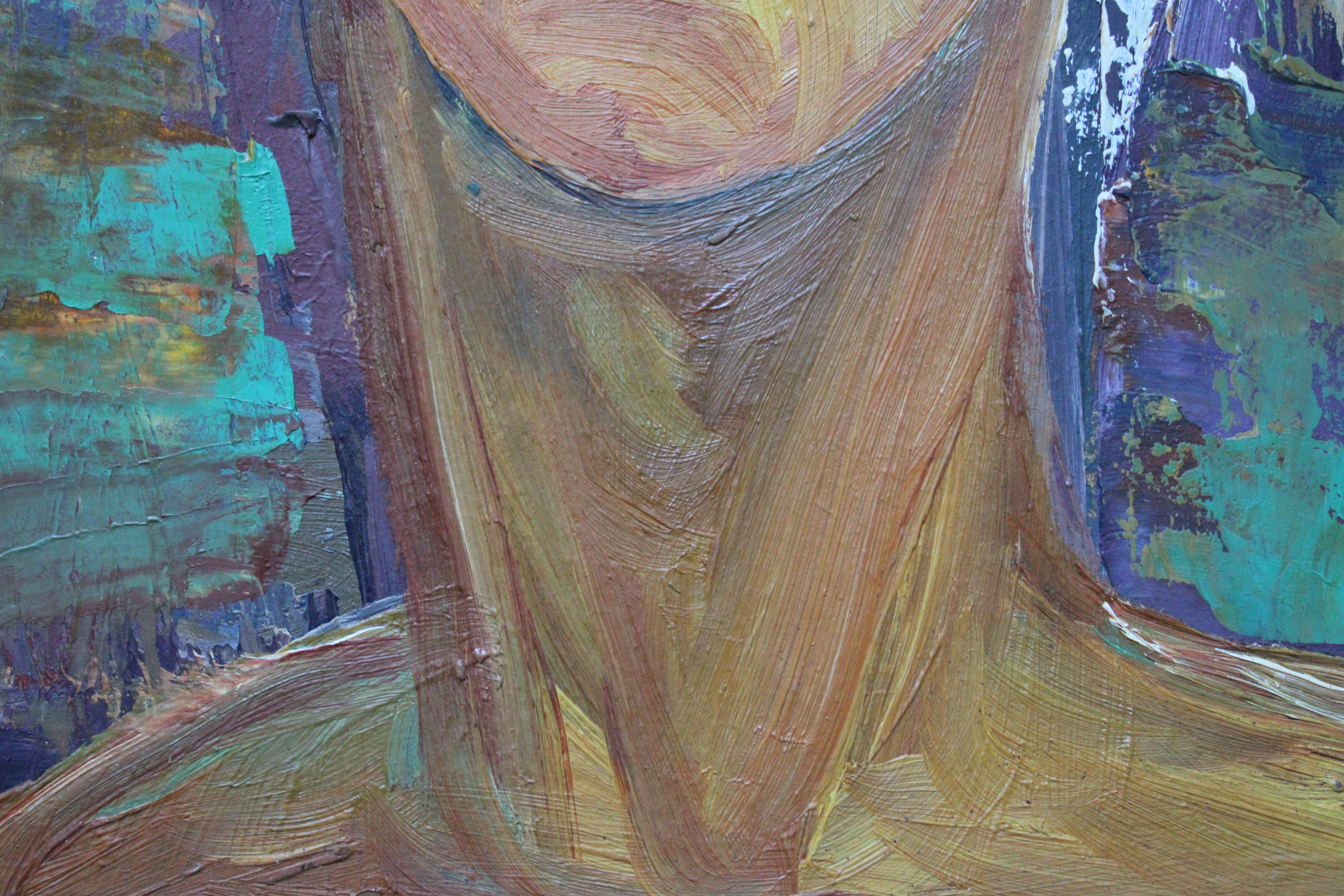 Le soleil est en vedette. Portrait. 1973. Cardboard, huile, 83,8 x 46,5 cm en vente 4