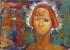 Vintage The sun. Portrait. 1973. Cardboard, oil, 33x46.5 cm