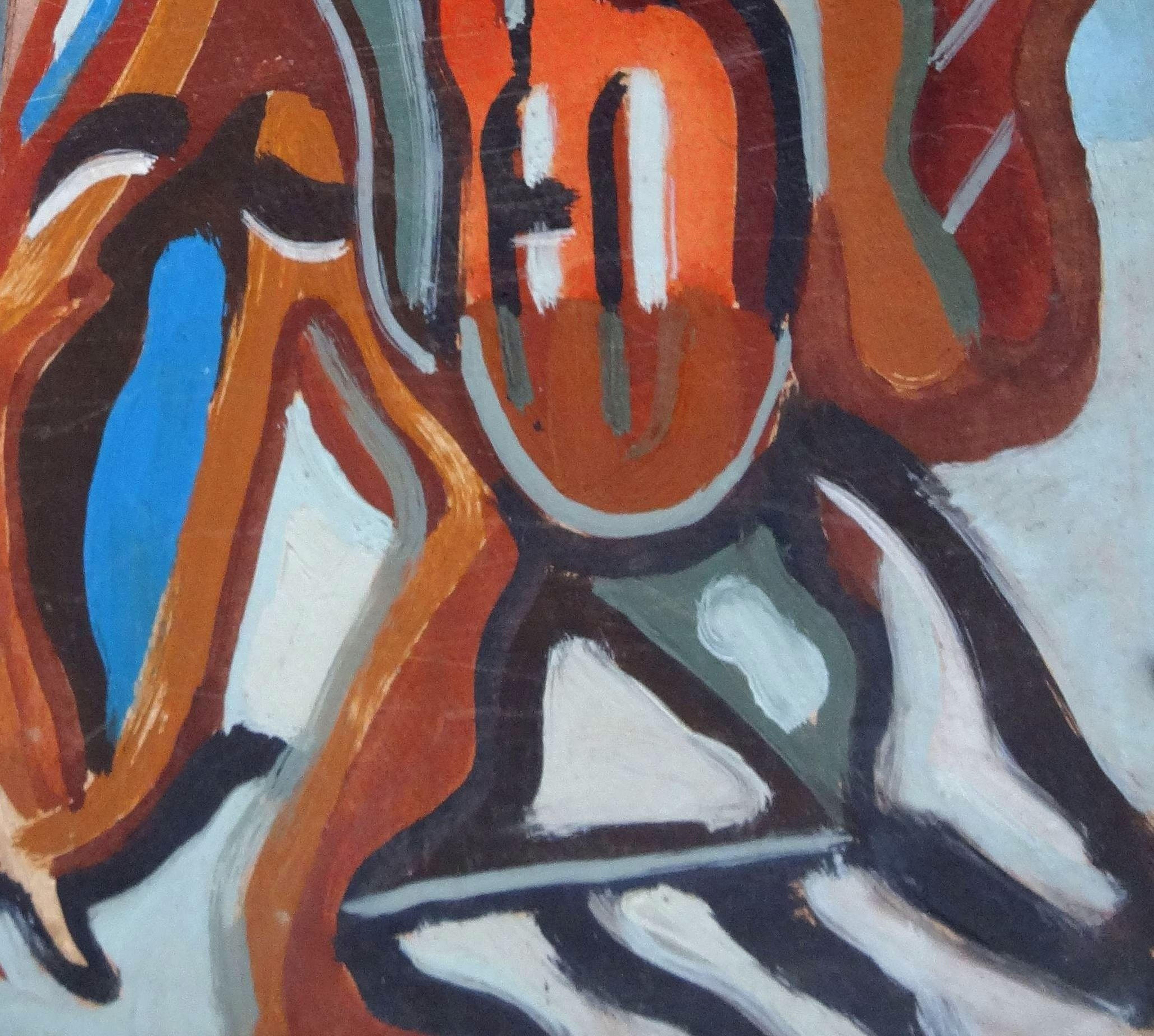 Due. 1990. Cartone, tempera, 56x47 cm - Abstract Painting Marrone di Vladimir Glushenkov 