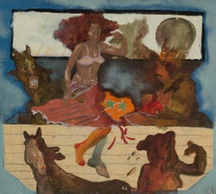 Donna con cavalli. 1974. Cartone, tempera. 37,8x42 cm