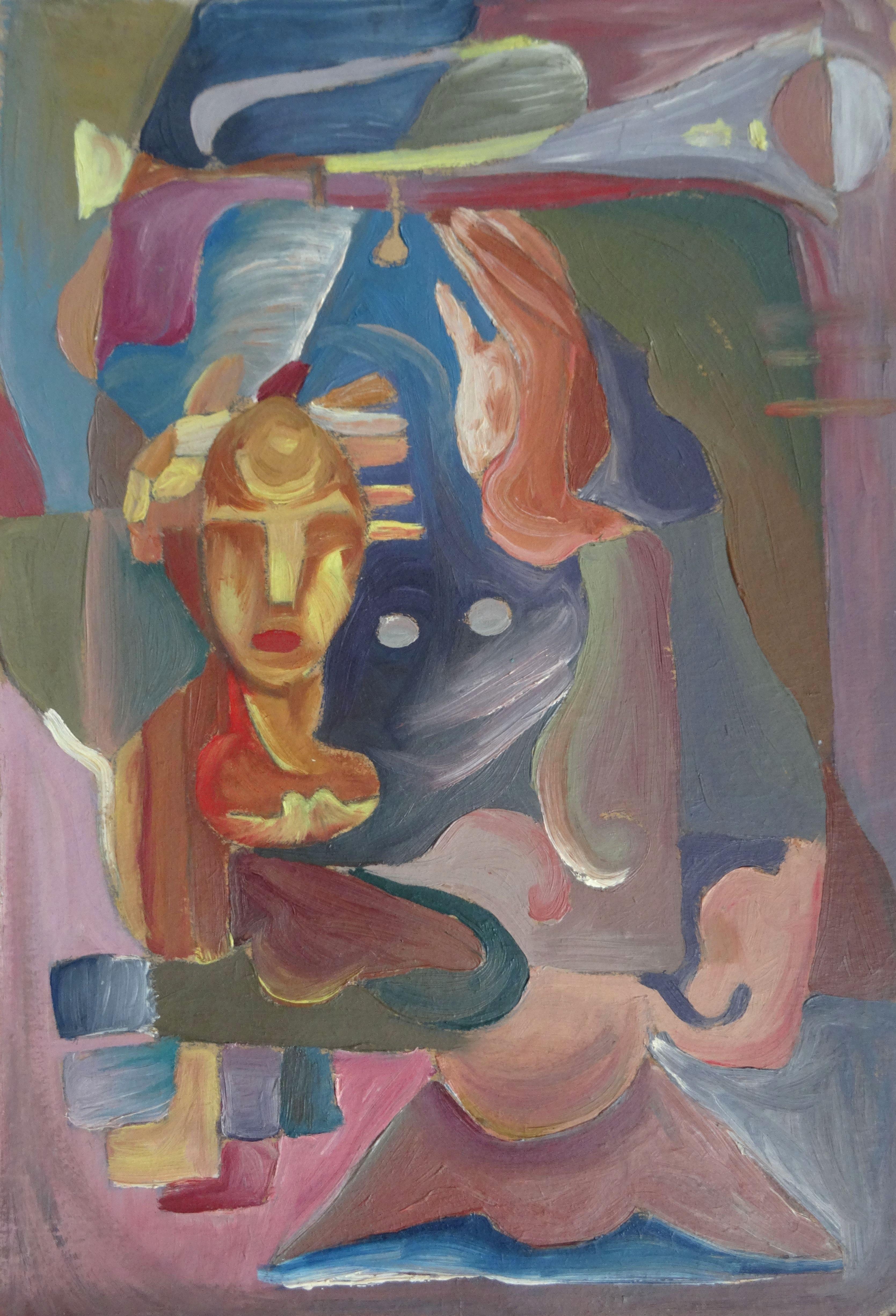 Vladimir Glushenkov  Abstract Painting - Young man. Cardboard, tempera, 47x32.5 cm