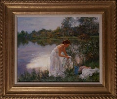 A Young Lady Washing by a River