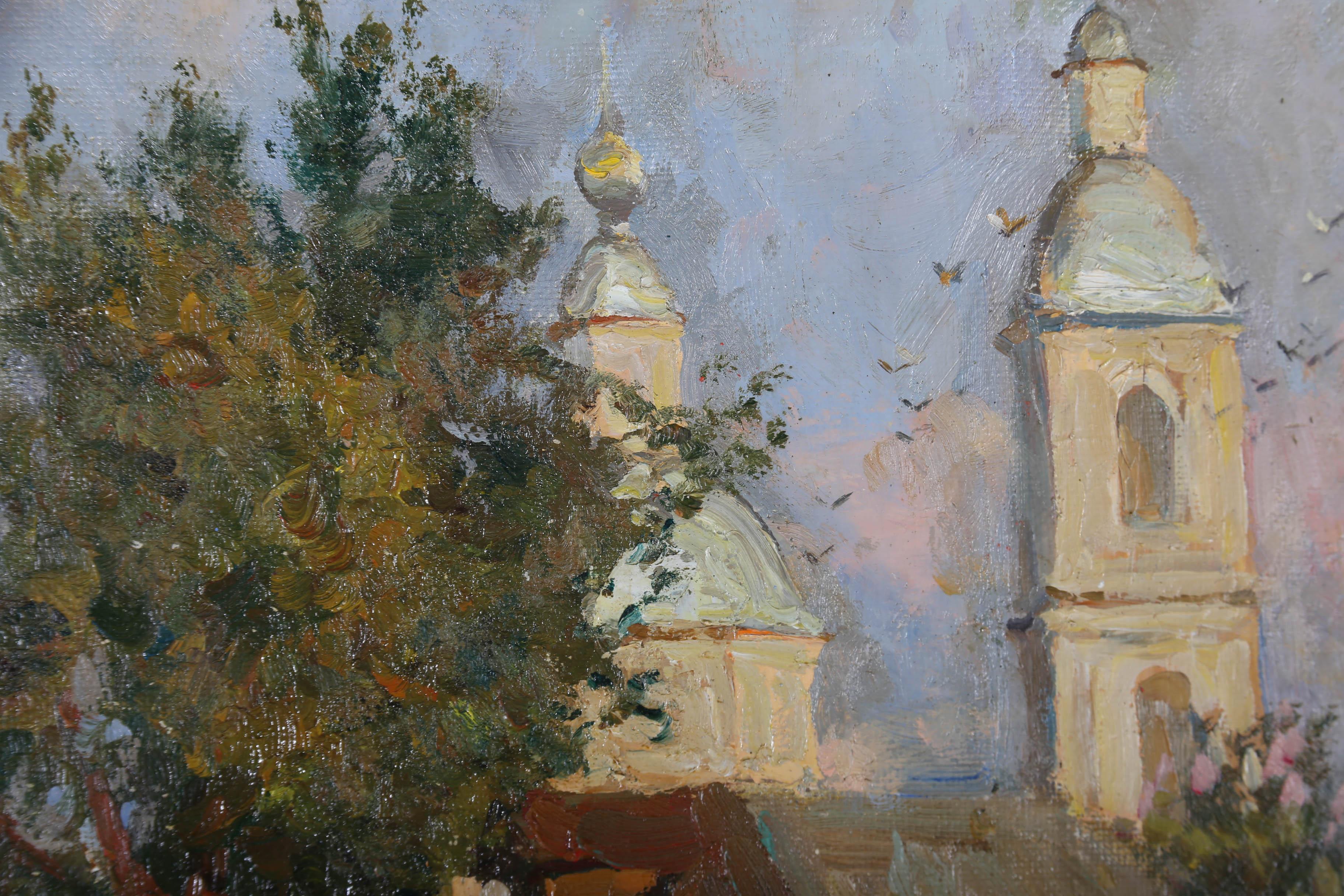 Vladimir Gusev (b. 1957)  - Russian School Contemporary Oil, Little Village 1