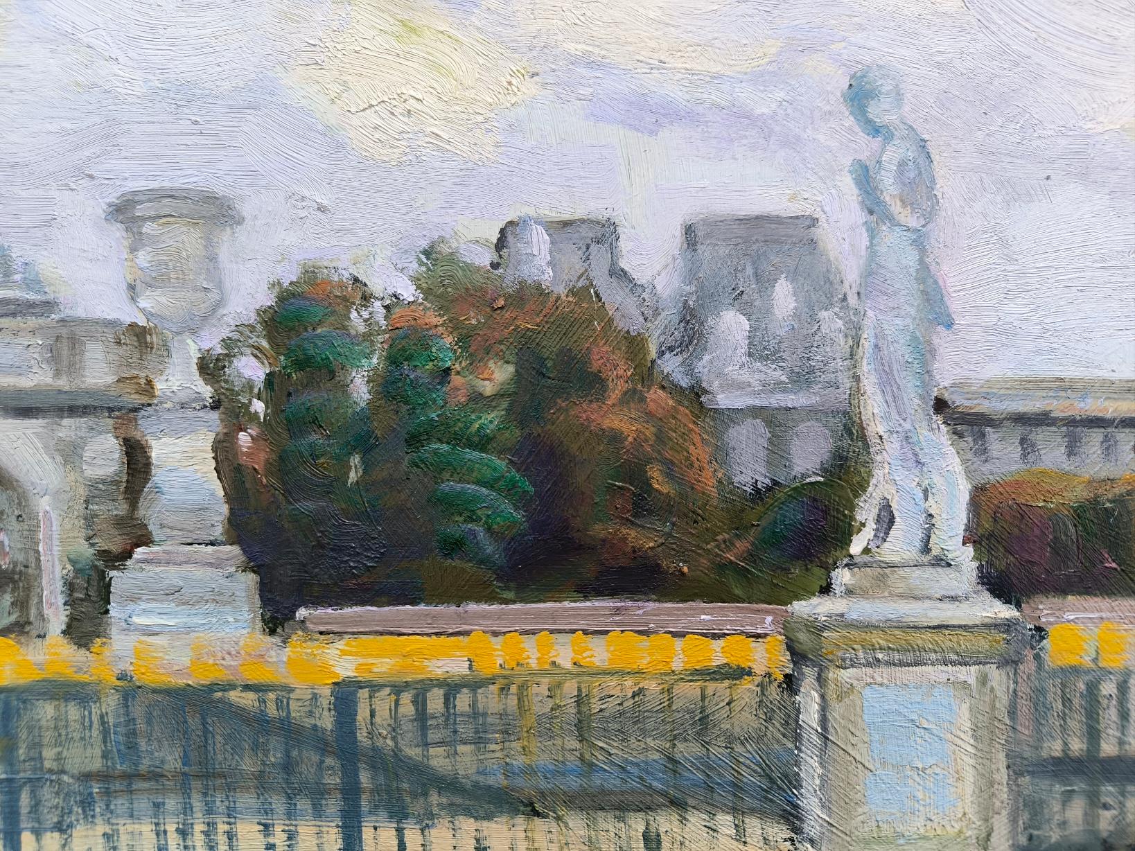 Nel parco delle Tuileries. - Landscape Painting Grigio di Vladimir Ilibayev 