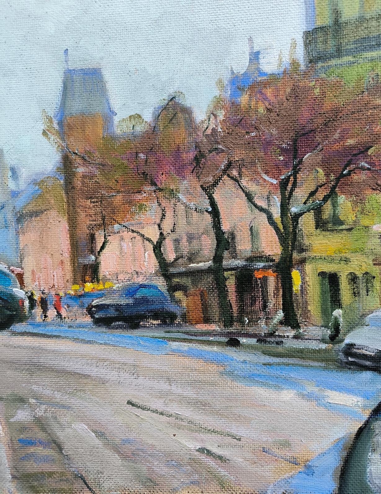 Montmartre. Winter. - Landscape Painting Gris de Vladimir Ilibayev 