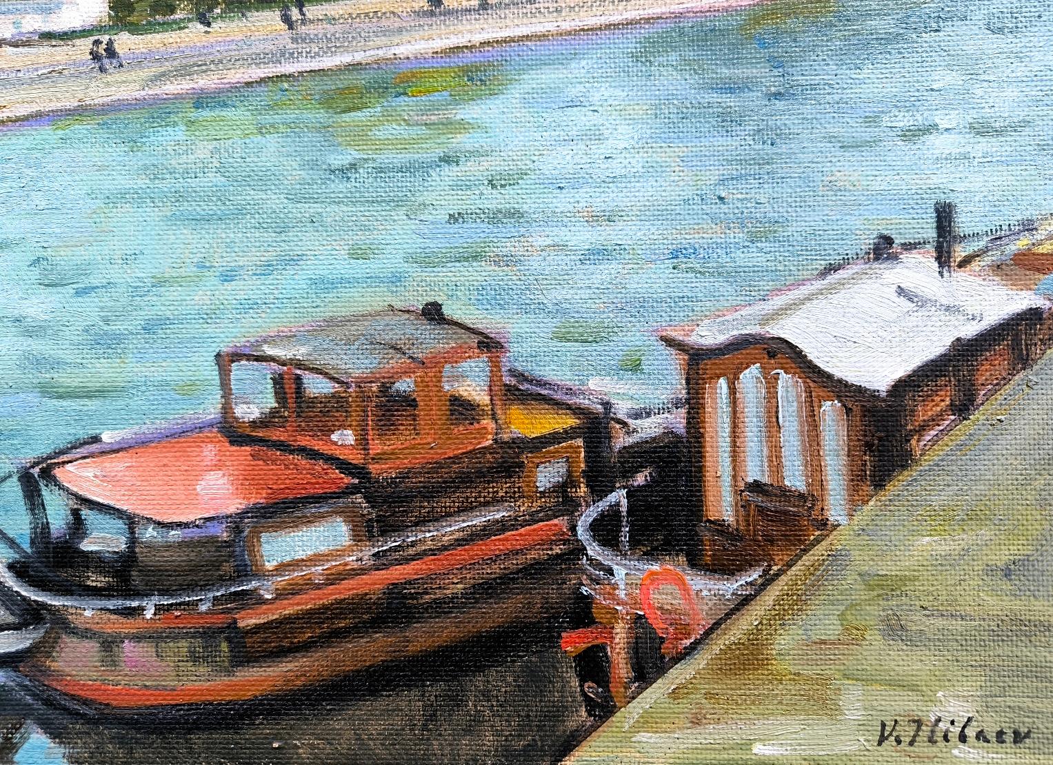 Schiffe auf der Seine-Seine – Painting von Vladimir Ilibayev 