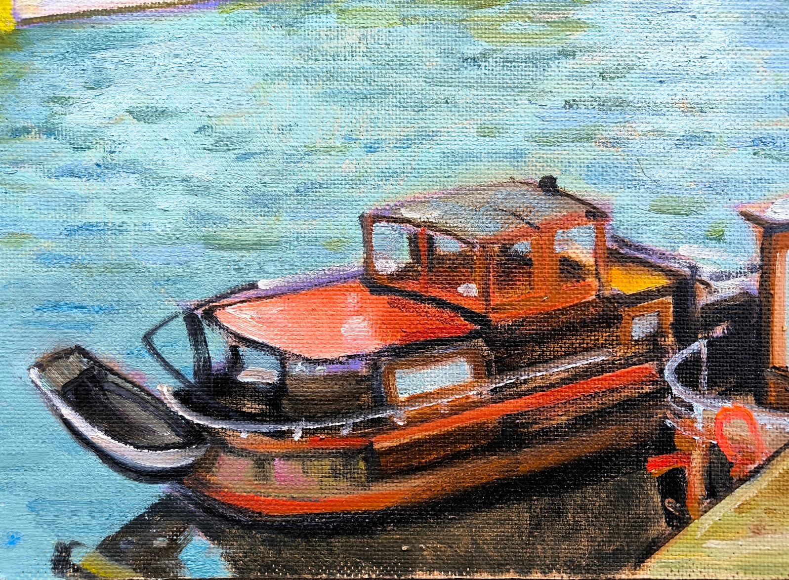 Schiffe auf der Seine-Seine (Realismus), Painting, von Vladimir Ilibayev 