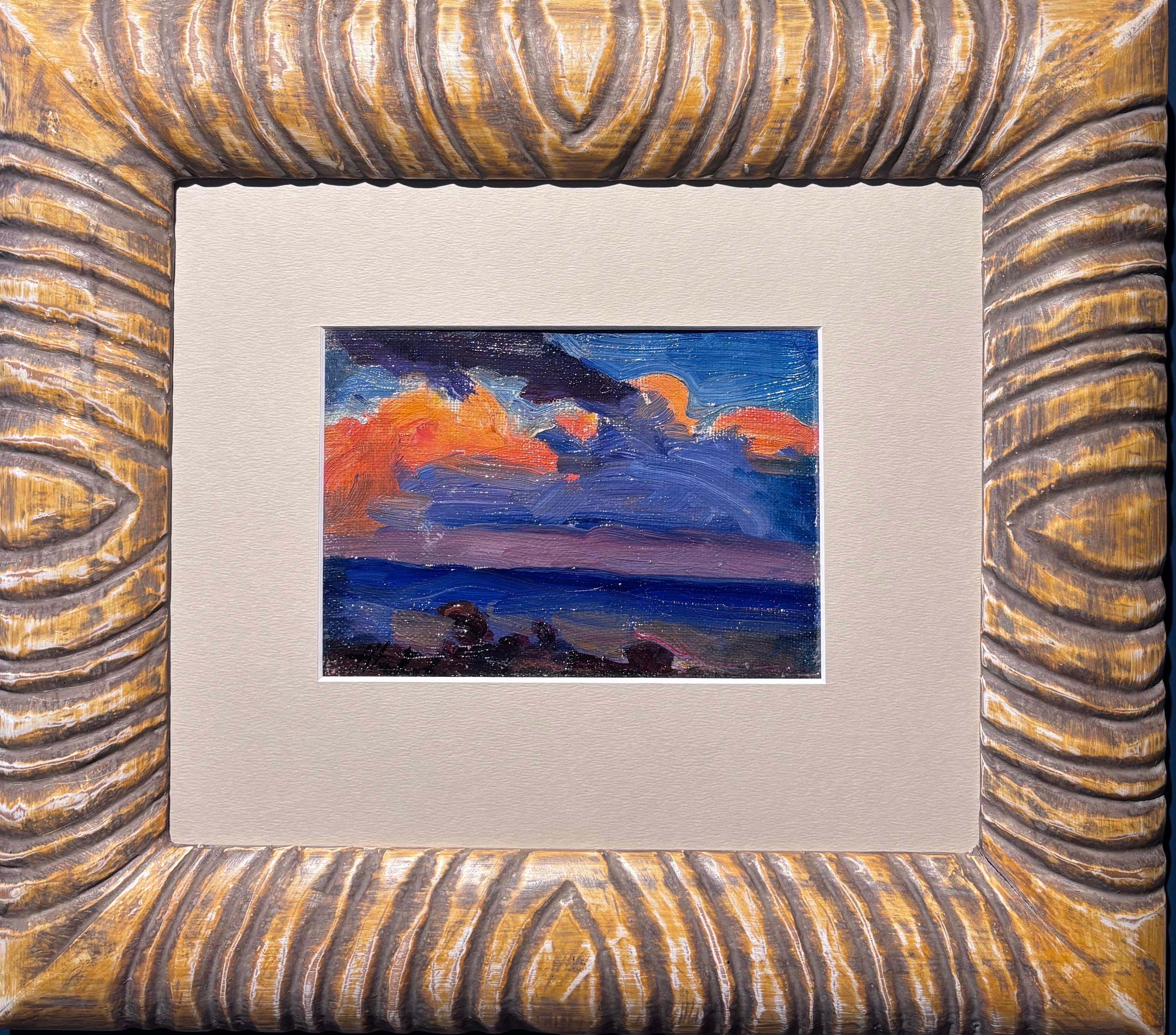 Vladimir Jukov Landscape Painting – " Nuvole al tramonto " Olio cm. 17 x 13  1950