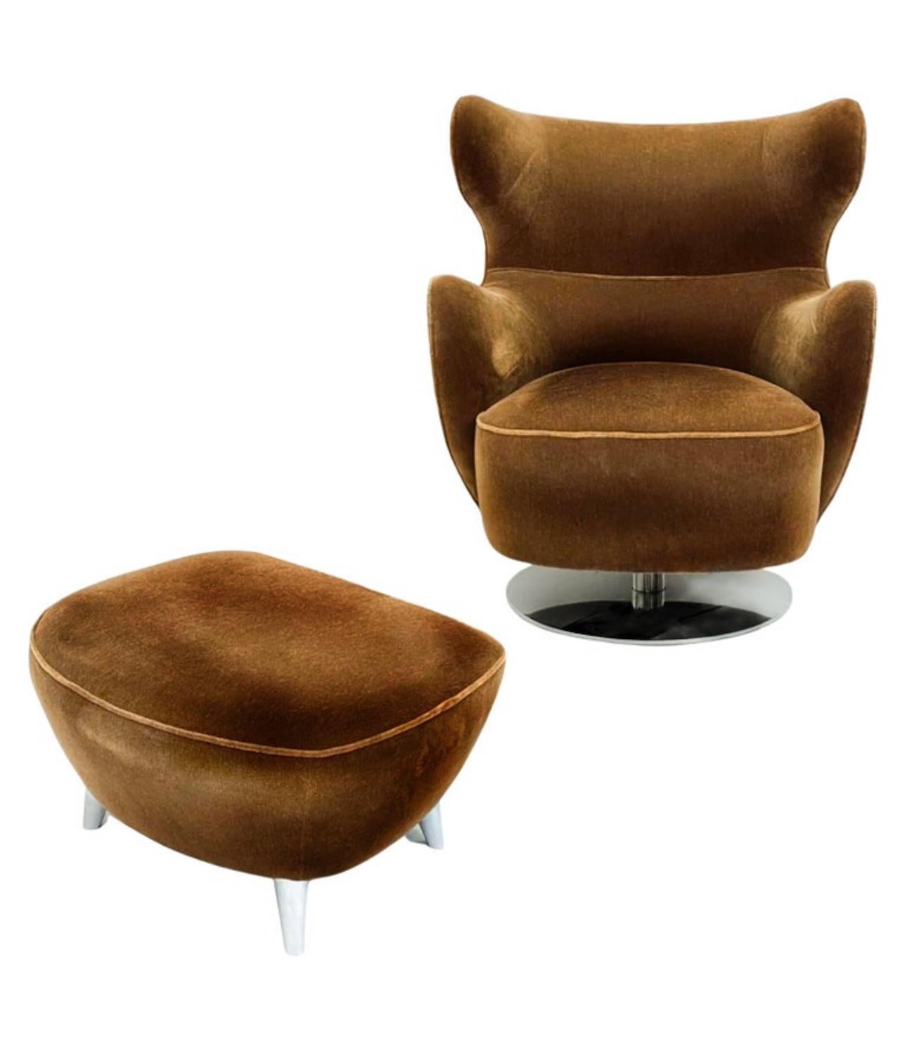 Americano Vladimir Kagan 100BF Ottomana a botte, Mohair Whiskey e Nickel Lucido in vendita