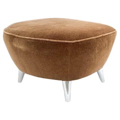 Used Vladimir Kagan 100BF Barrel Ottoman, Whiskey Mohair & Polished Nickel