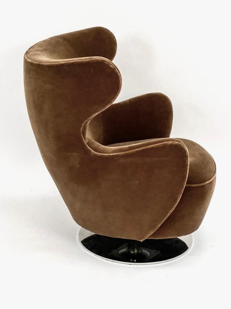 Mid-Century Modern Vladimir Kagan 100C-S Mohair Wing Chairs & 100BF Barrel Ottoman, Polished Nickel For Sale
