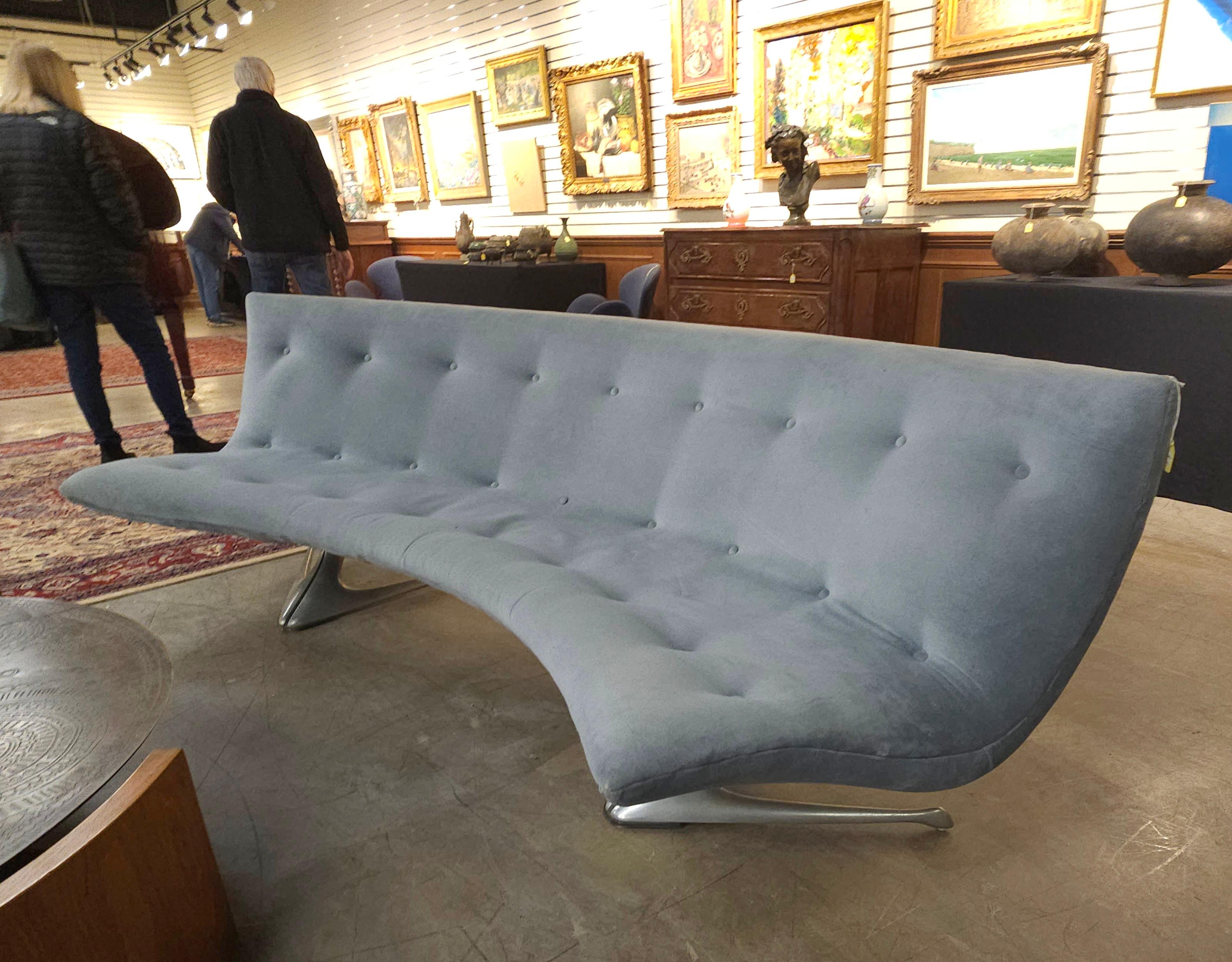 A Iconic Vladimir Kagan (1927-1988) Tufted Livid Velvet Upholstered Cast Aluminum 'Unicorn' Sofa, Model U522, Introduced 1960, Late 1960'S.
Vladimir Kagan began experimenting with Aluminum in the 1950s when he was partnered with Hugo Dreyfuss, first