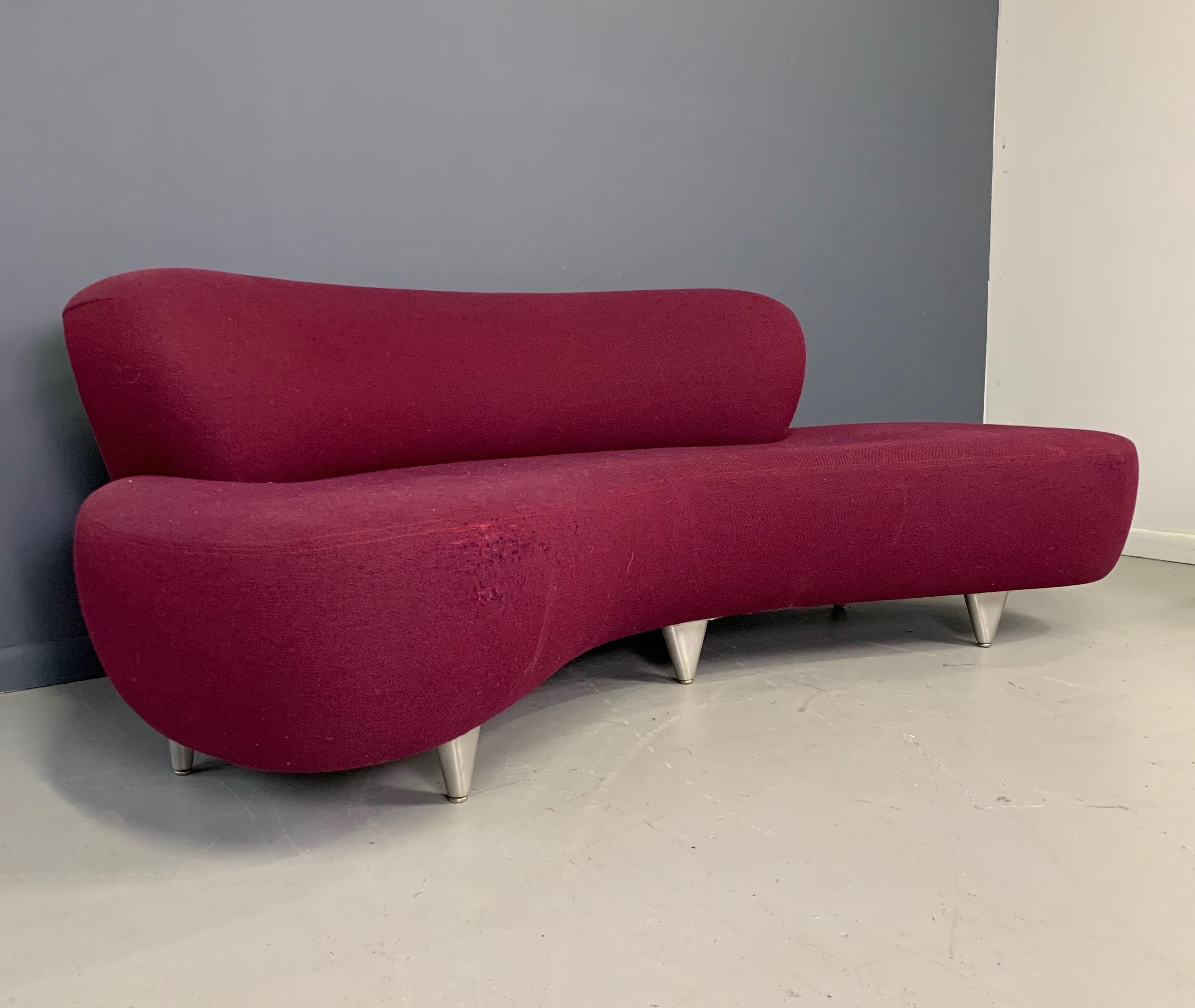 Modernica sofa from 1970s. Iconic Mid-Century Modern It is in original upholstered fabric. This sofa has 6 tapered aluminum legs which is a rarity for Modernica.
Re-upholstery service available in different fabrics/COM (Customer Owned Material).