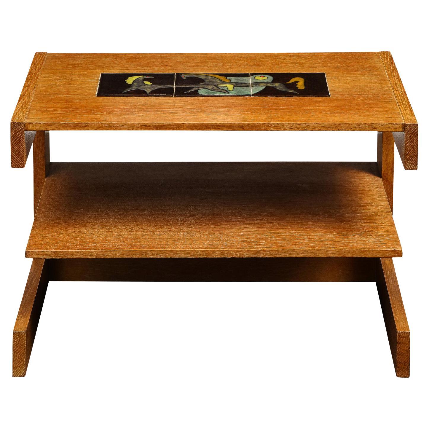 Vladimir Kagan 2-Tier Side Table with Inset Ceramic Tile Top 1950 'Signed' For Sale