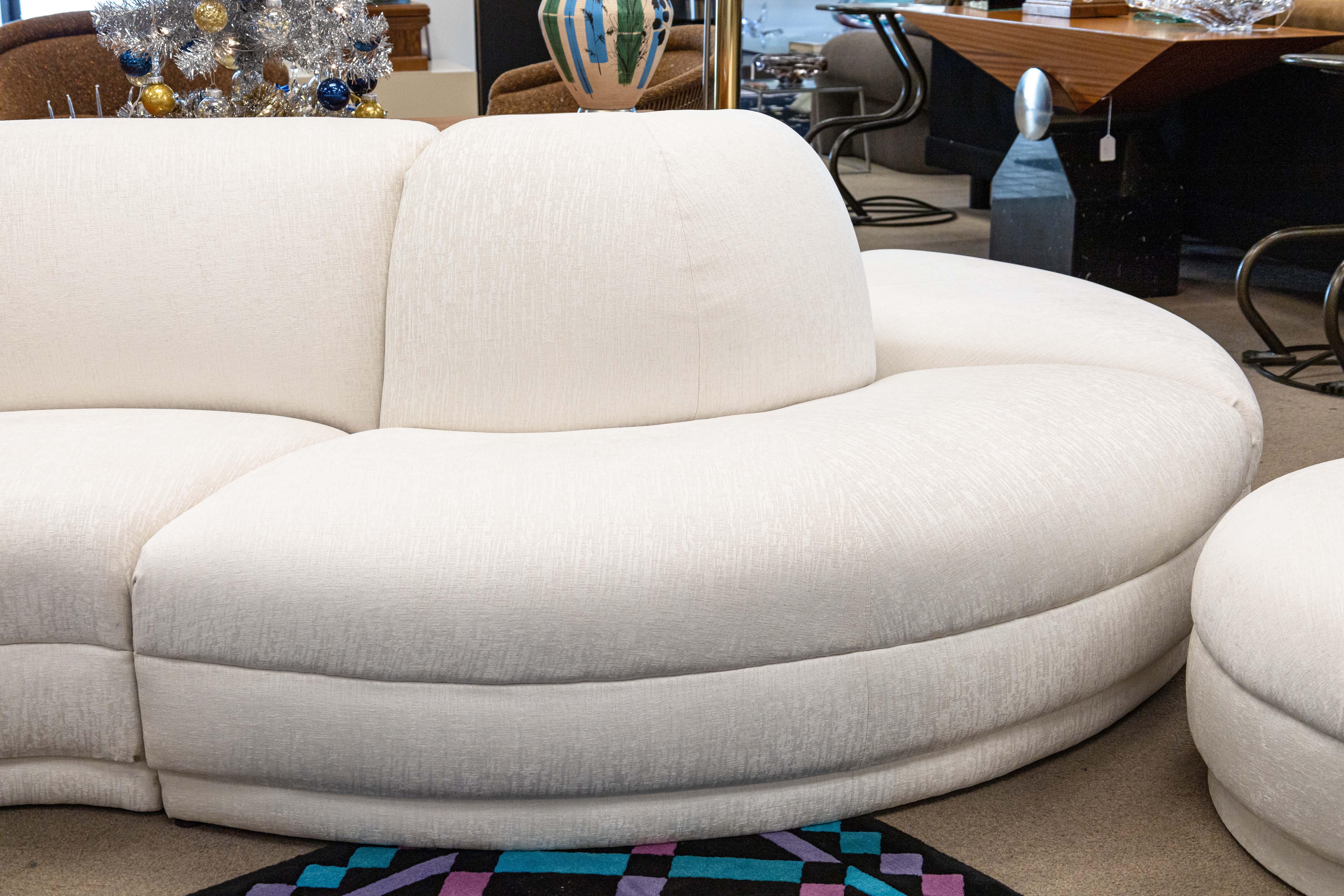 Polyester Vladimir Kagan 5 pièces canapé sectionnel serpentin avec tissu de neige Maxwell Alameda en vente
