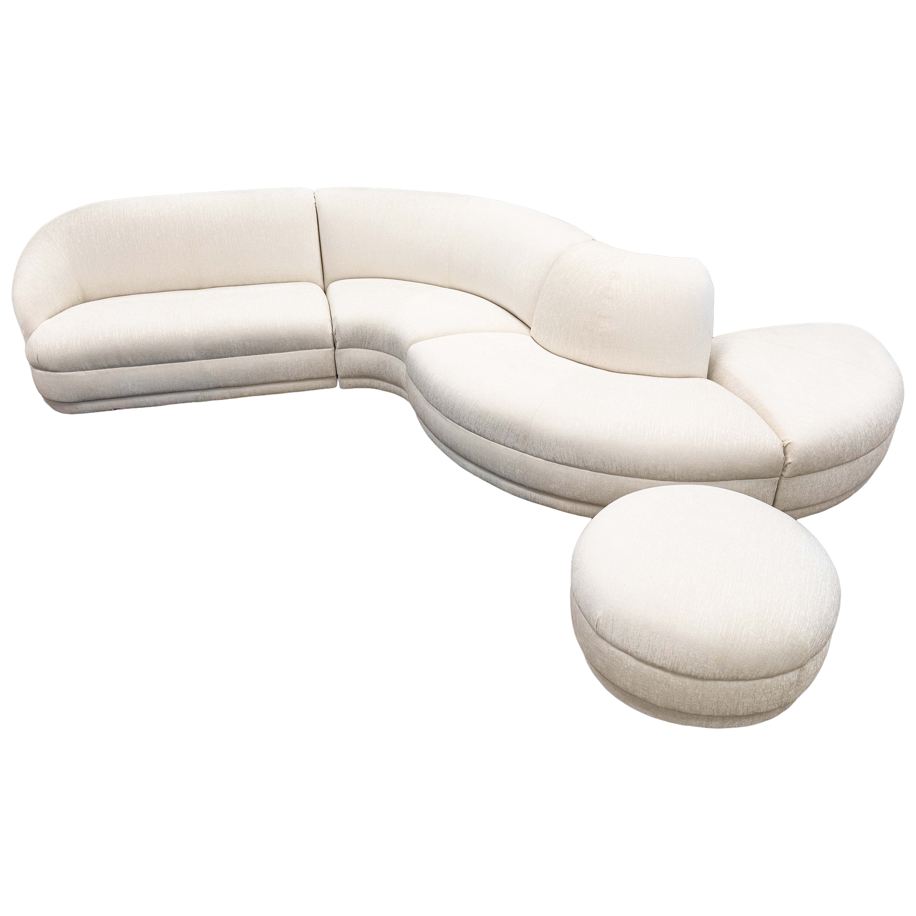 Vladimir Kagan 5 pièces canapé sectionnel serpentin avec tissu de neige Maxwell Alameda en vente