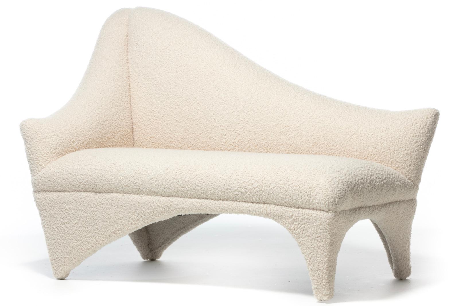 American Vladimir Kagan A-Symmetric Settee in Ivory Bouclé by Directional, c. 1991 For Sale