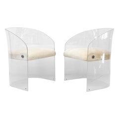 Vladimir Kagan Acrylic Barrel Lounge Chairs in Sheepskin, A Pair, 1970