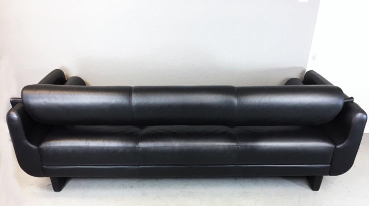 20th Century Vladimir Kagan Black Leather Matinee Sofa Daybed  3-seat, American Leather 1990s