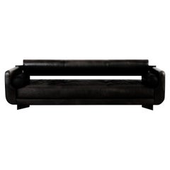 Vladimir Kagan Black Leather Matinee Sofa Daybed  3-seat, American Leather 1990s