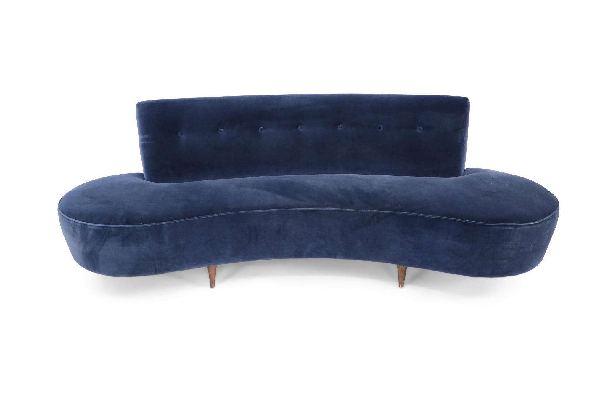 American Mid-Century Kagan Style Navy Blue Velvet Sofa 4