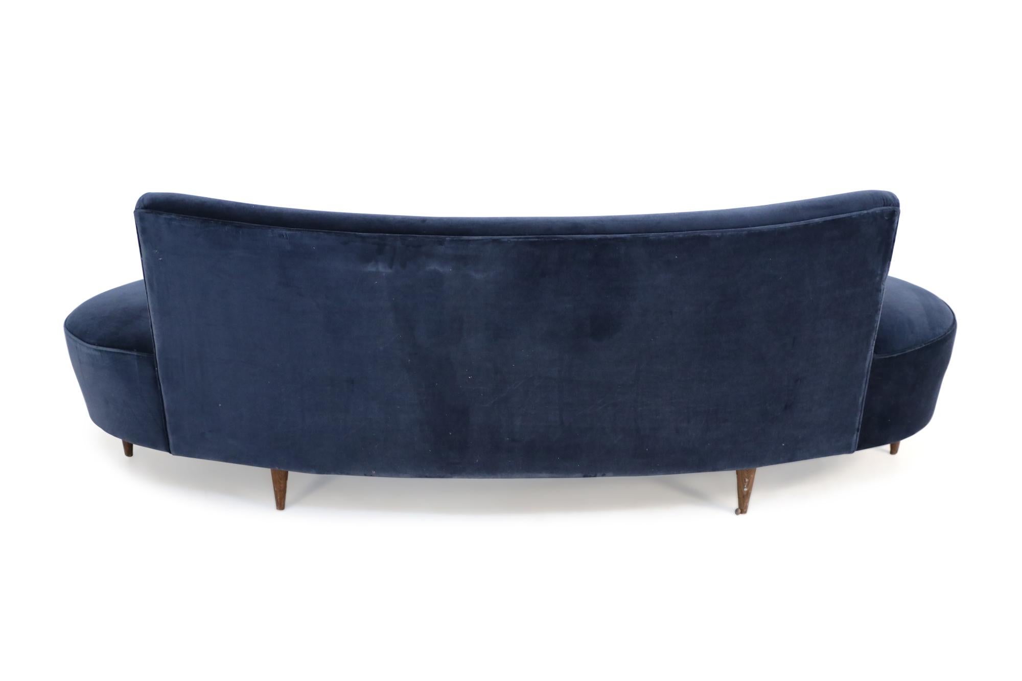 Mid-Century Modern American Mid-Century Kagan Style Navy Blue Velvet Sofa