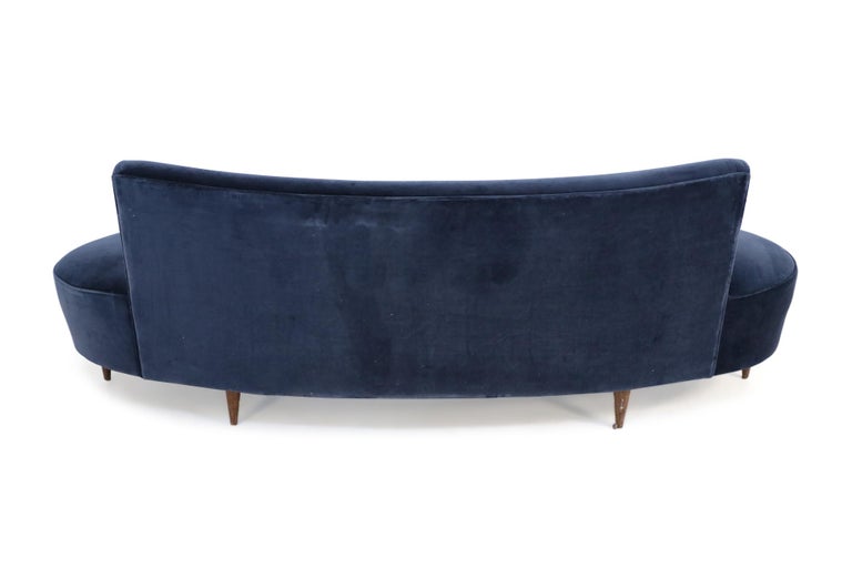 American MidCentury Kagan Style Navy Blue Velvet Sofa For Sale at 1stDibs