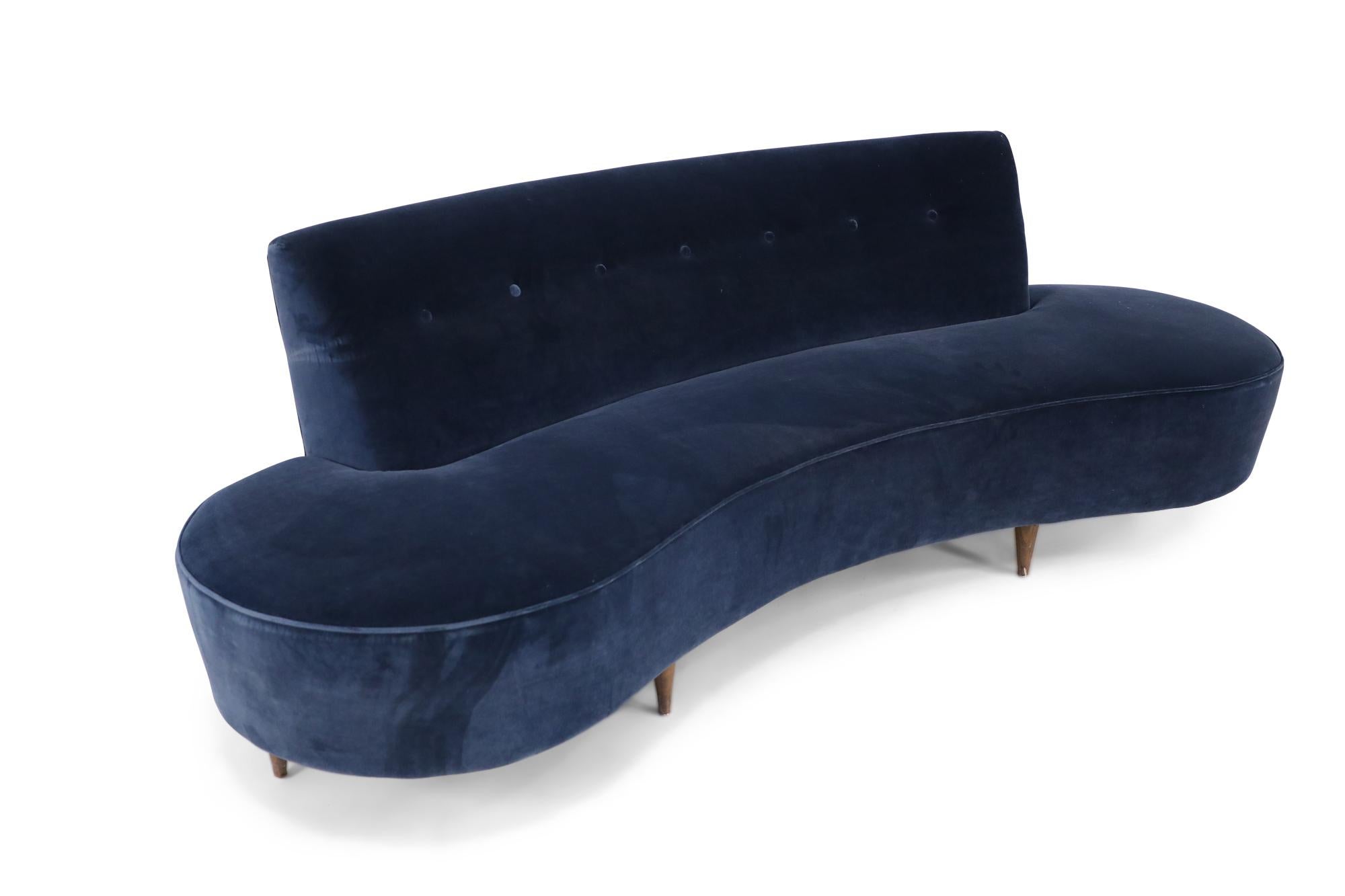 American Mid-Century Kagan Style Navy Blue Velvet Sofa 1