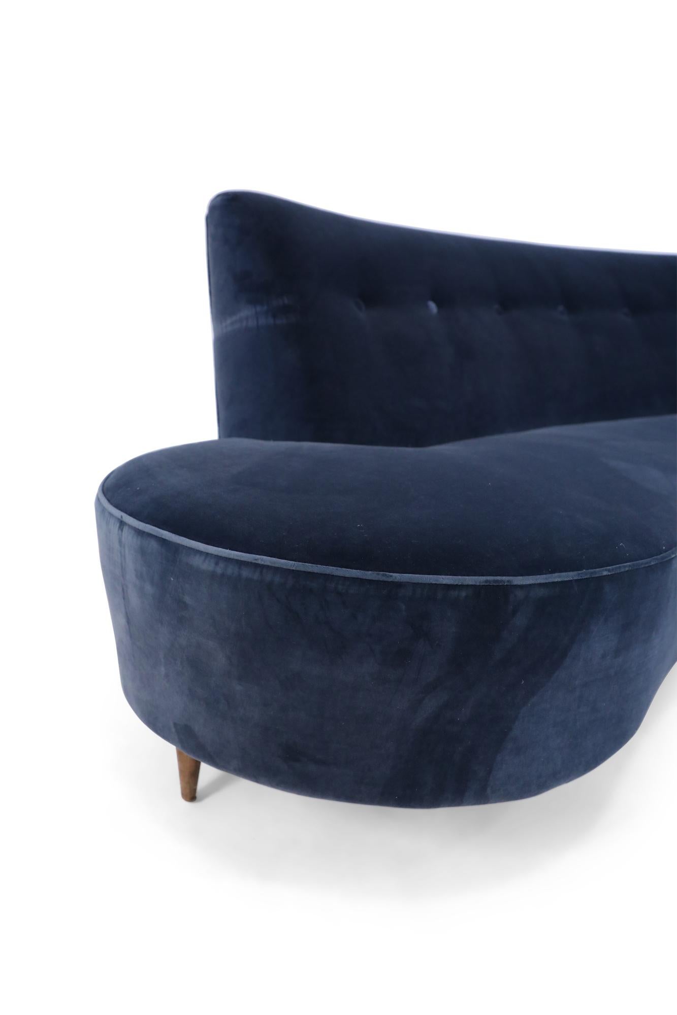 American Mid-Century Kagan Style Navy Blue Velvet Sofa 2